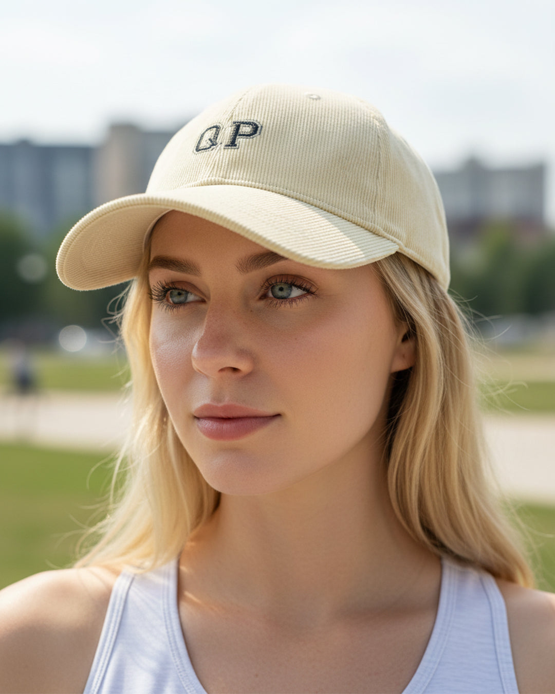 QP Cord Cap creme/schwarz